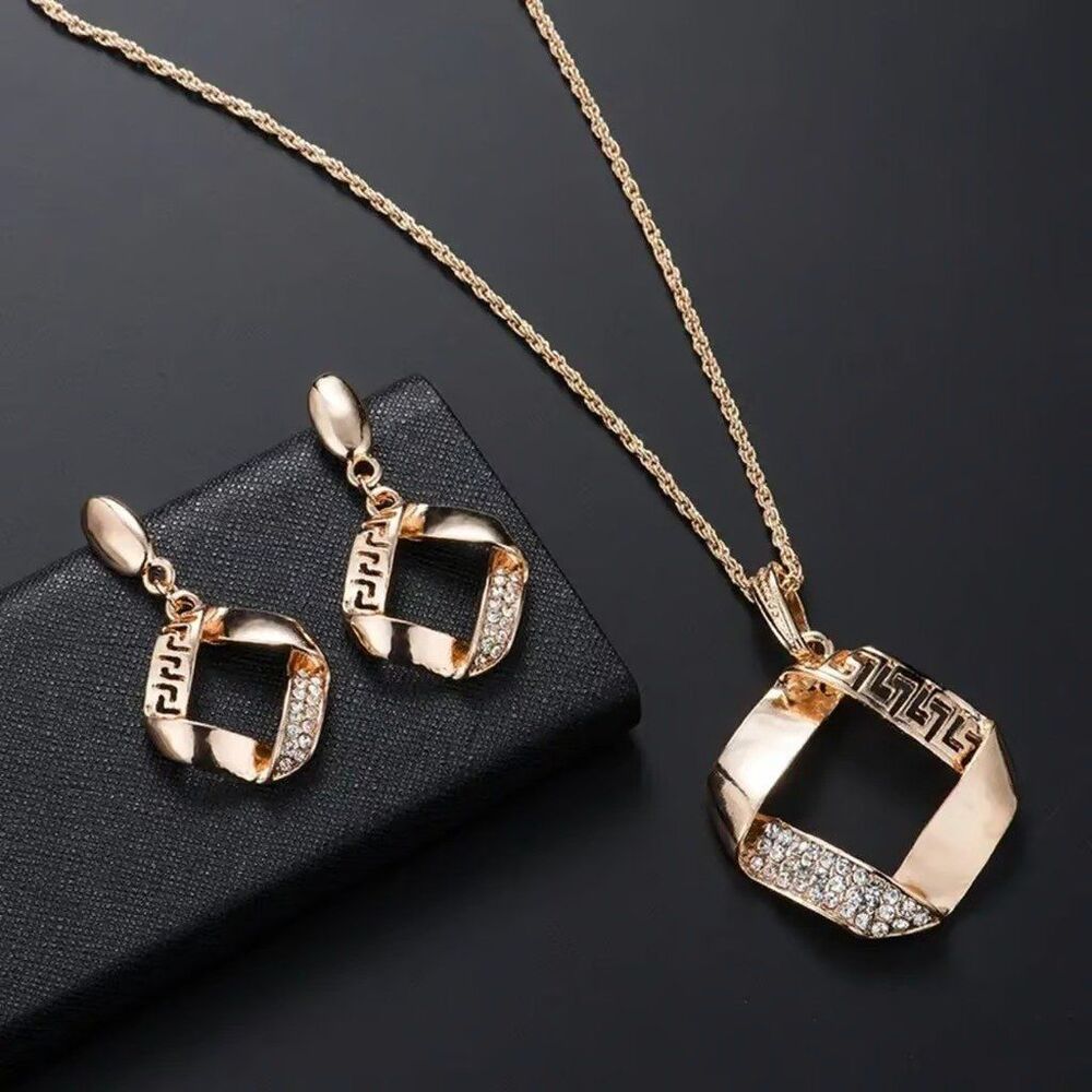 Women's Gold Filled Triangle Shaped Necklace and Earring Set